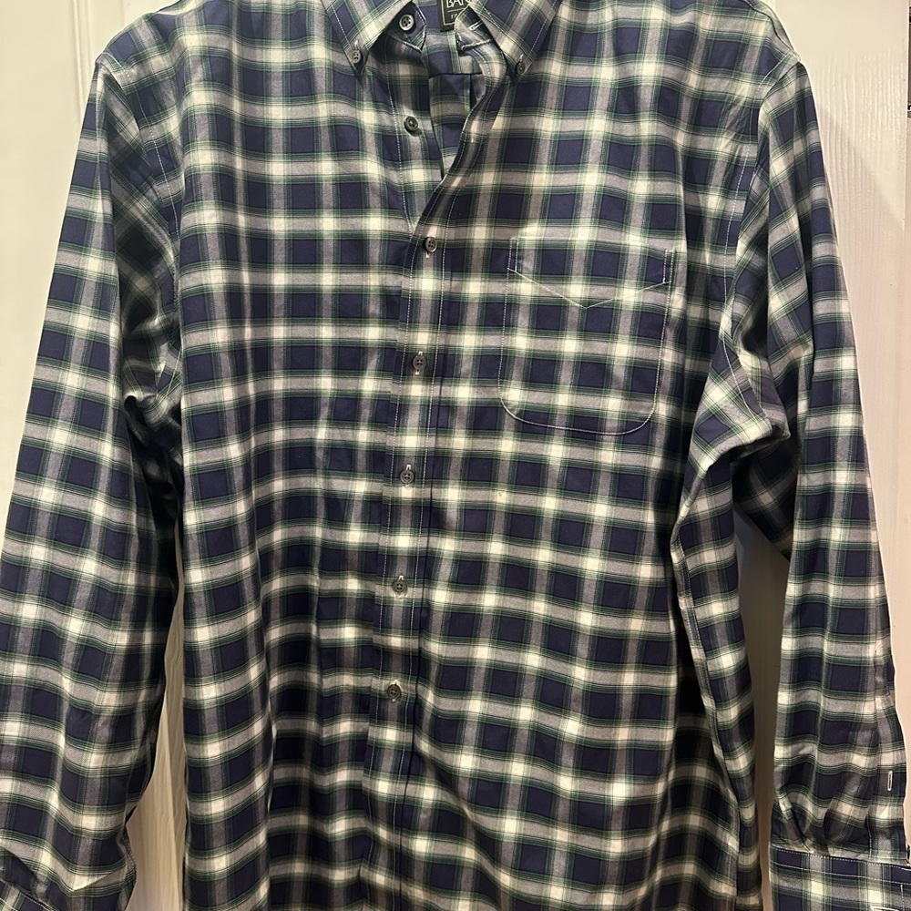 Jos. A. Bank Green and Blue Plaid Casual Shirt